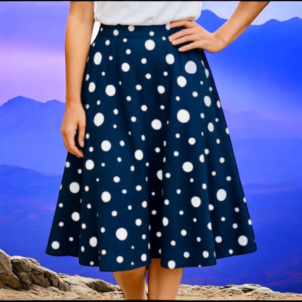 WEILL Paris Skirt Navy Blue & White Polka Dot Flare Womens 6